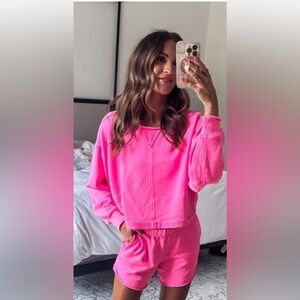 Aerie Sweatshirt NWT Hot Pink Oversized Crop Long Sleeve Top XXL